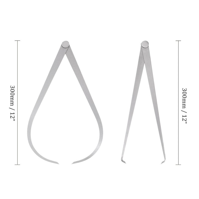Kozelo Firm Joint Inside Outside Caliper Set - [12 Inch] Stainless Metal Firm Friction Joint Measurement Tool for Size Measuring Use, Silver Tone - Image 3